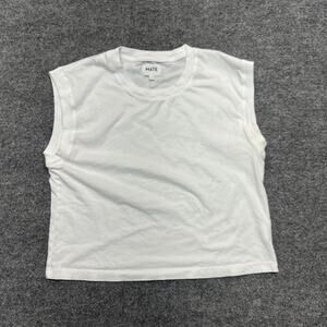 MATE Tank Top Womens Small White Organic Cotton Crew Neck Sleeveless Basic